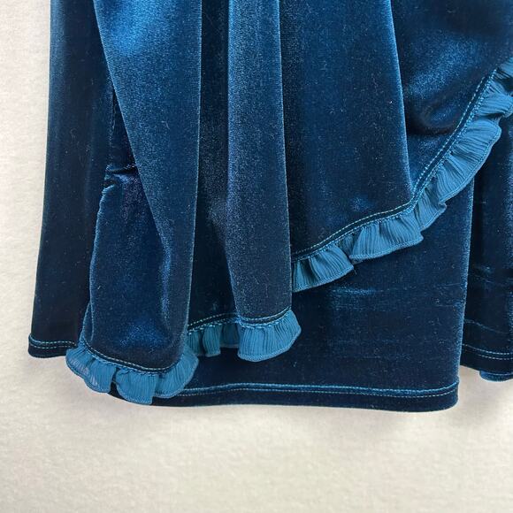 Woman's Velvet Teal Semi Wrap Shirt -Size Medium Y2K Vintage Whimsygoth - Picture 5 of 11